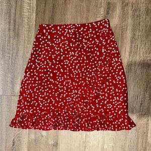 Blush Mark Short Red Skirt w/ White Hearts